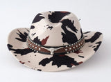 Beige Cow Print Western Cowboy Hat - Retro Cattle Head Studded Band, 57cm Head Fit, Wide Brim V888-ELOSUNG57120-2