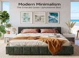 Artiss Queen Bed Frame Chenille Heavy Duty Platform Base Green 300kg Support No Box Spring Needed BFRAME-I-OASIS-Q-GN-AB