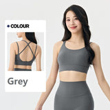 Grey M Size One-piece sports bra with thin straps - Nylon - Fixed Cup, Adjustable Back Closure, V888-ELOSUNG56201-2