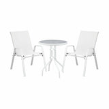 Gardeon 3PC Outdoor Bistro Set Table and Chairs Stackable Patio Furniture White FF-B-STA-AL80-WH