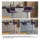 SERENIT Silver Swivel Upholstered Velvet Adjustable Height Counter Stool with Metal Frame Voilet V255-GP2311R-VOILET