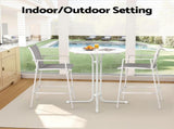 Gardeon 3PC Outdoor Bar Set Stools Dining Chairs Table Patio Furniture Bistro Set Steel White ODF-BARSET-3TEX-WH