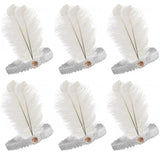 6x 1920s FLAPPER HEADBAND Headpiece Feather Sequin Charleston Costume Party BULK - White V563-BR-6FLAPPERHDBND-WHT