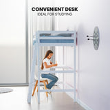 KINGSTON SLUMBER Wooden Kids Single Loft Bed Frame with Desk - White V219-BEDSBBKSL2WA