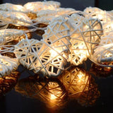 20 White 3D Hollowed Rattan Heart-Shaped 3M String Fairy Lights, Battery Indoor & Outdoor V382-WHHRTRATTBATT20