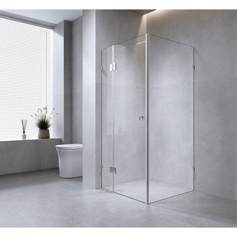 100x100cm Corner Frameless Shower Screen with Chrome Brackets and SS Hinges, Square Double Pull V63-871771