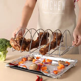 Stainless Steel BBQ Rib Rack, Non-Stick Holder for up to 5 Racks of Ribs, Outdoor Grilling, Camping V1189-LC-HW-00569