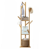 Wooden Coat and Hat Stand with 10 Hooks Floor Standing Clothes and Umbrella Rack V767-XJJ43-G2