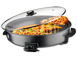 Electric Pizza Pan with Non-Stick Surface and Glass Lid, Adjustable Temperature Control for Home V1341-ZY-7KNVTHTG-BLACK