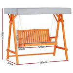 Gardeon Wooden Swing Chair Garden Bench Canopy 3 Seater Outdoor Furniture ODF-GSC-W3S-TK-ABC