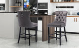6X Velvet Bar Stools with Studs Trim Wooden Legs Tufted Dining Chairs Kitchen V226-SW1802GY-3
