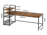 Levede Computer Desk Study Home Table with 4-Tier Shelf DH1070-DBR-AU