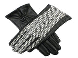 DENTS Womens Leather & Boucle Gloves Warm Winter Ladies Warm Elegant - Black/Multi V563-77-0015-BLK-L