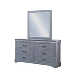 5 Pieces Bedroom Suite in Solid Wood & MDF Queen Size Grey Colour Bed, Bedside Table, Dresser & V43-BDS-SPNC-5PC-TBY-DRS-Q