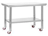 Stainless Steel Table, 60 x 90 cm Food Prep Worktable with Wheels, Kitchen Prep Table with V952-DLGZT2CWDB24ABSMO001V0