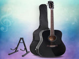 Alpha 41 Inch Acoustic Guitar Wooden Body Steel String Dreadnought Stand Black GUITAR-D-41-BK-CAPO