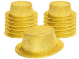 12x GLITTER TOP HAT Fancy Party Plastic Costume Tall Cap Fun Dress Up BULK - Yellow/Gold V563-12GLTRTOPHAT-YLWGLD