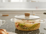 2 Pcs Borosilicate Glass Simmer Pot, 60 oz / 1800 ml, with Wooden Lid, Heat-Resistant Cooking Pot, V1370-AZ4-15831