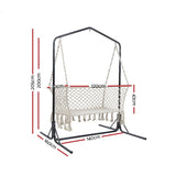 Gardeon Hammock Chair with Stand Macrame Outdoor Garden 2 Seater Cream HM-CHAIR-STAND-U-DOU-CREAM
