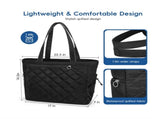 Black Large Quilted Tennis Tote Bag with Shoe Compartment - Waterproof Lightweight for Men and Women V888-ELOSUNG33069