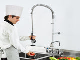 Commercial Faucet with Pre-Rinse Sprayer, 47" Height, 8" Center, 12" Swing Spout, Wall Mount Kitchen V952-BGSYCXSLTBGS6DRW9V0