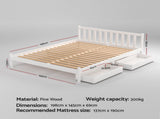Artiss Bed Frame Double Size Wooden Platform with 2 Storage Drawers White SOFIE WBED-G-001D-WH-DRAW