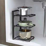 Pot Storage Rack Multilayer Thicken Strong Bearing Round Corner Pot Organizer for Kitchen Three V1294-YM0717-3118220191312
