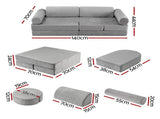 Keezi 12PCS Modular Kids Sofa Play Couch Foam Set with Removable Washable Cover Grey Playroom KID-SOFA-COMP-GY