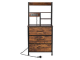 Levede Bedside Table with Charging Station 3 Drawer RGB Light Night Stand Brown NI1101-BR-AU