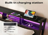 Artiss Bed Frame King with Charging Station Storage Organizer Drawers LED ZAC MBED-D-ZAC-K-BK-AB