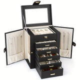Women's Multi-functional Jewelry Box Built-in Mirror, Multi-layer Drawer Storage, Side Hooks to V1232-SSSNH005