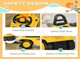 Yellow children's ride-on excavator puller, with horn, under-seat storage space, sit-and-slide V1197-WJ-071701