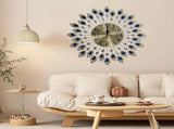 Blue Silver Peacock Wall Clock Crystal Wall Clock Home Decor Clock Large Wall Clock V1347-115-SIL-91045