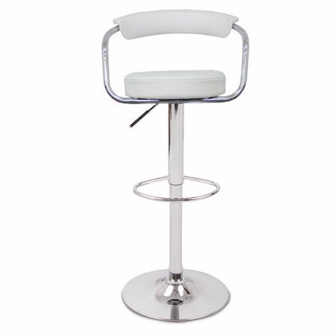 2X White Bar Stools Faux Leather High Back Adjustable Crome Base Gas Lift Swivel Chairs V43-BS-GINA-WH