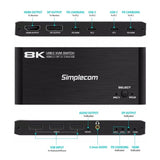 Simplecom KM470 2-Port USB-C KVM Switch 8K Docking Station HDMI 2.1 DP for Laptop Tablet V28-KM470