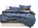 Blue Plaid Pattern Aloe Cotton Flat Sheet Quilt Pillowcases 4pcs Bedding Set Duvet Doona Quilt V462-HG-68-02