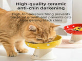 Red and Yellow Elevated 15&deg Tilted Ceramic Cat Bowl - Anti-Chin Acne Glaze Finish, Non-Slip Weighted V888-ELOSUNG49139
