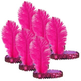6x 1920s FLAPPER HEADBAND Headpiece Feather Sequin Charleston Costume Party BULK - Hot Pink V563-BR-6FLAPPERHDBND-HTPNK