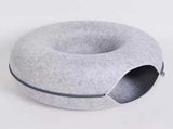 Light grey Felt Donut Cat Bed with Zipper Tunnel Toy, Double-Layer Pet Cave for Cats, M Size V888-ELOSUNG48640
