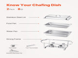 8 Qt 2 Pack Rectangle Chafing Dish Buffet Set Fullsize Pan Stainless Steel V952-ZFXBXGSTGK2J9NBC2V0
