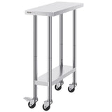 Stainless Steel Work Table 30 x 12 x 38 Inch, with 4 Wheels, 3 Adjustable Height Levels, Heavy Duty V952-CFBXGGZTLCDJEZMQSV0