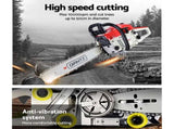 Giantz Chainsaw Petrol 58CC 20" Bar Commercial E-Start Pruning Chain Saw White CSAW-FT-20-RDWH