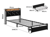 Levede Single Bed Frame Leather Headboard RGB 2 Drawers BF1064-S