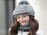 Women Winter Hat Set of 4 , Winter Beanie with Buttons Scarf Facial Cover and Touch Screen Gloves V1369-AZ3-W-12413