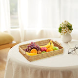 Woven Bread Baskets Rectangle Tabletop Storage, Serving Tray for Gifts, Poly Wicker Rattan Display V1369-AZ3-W-21584