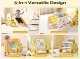 Keezi Kids Slide Set Toddler Indoor Playset Bookshelf Drawing Board Yellow KPS-SLIDE-CAR-YE