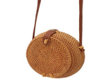 Handwoven Round Rattan Bag Tropical Beach Style Woven Shoulder Rattan Bag with Leather Strap 20cm V1294-YM0706-3117230158012