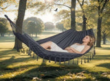 Double Tassel Hammock 110x59 Inch 450lbs Capacity Cotton-Polyester Canvas for Outdoor & V1232-LYDC-001