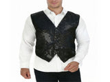 Mens Sequin Vest Waistcoat Disco Sparkle Costume Dance Party One Size - Black V563-17814-BLACK