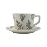 High-Fired Ceramic Stoneware Speckle Cup & Saucer Set 380ml Floral Tea Spoon EARTHY GREY V274-HA-LA-P0024817-BK